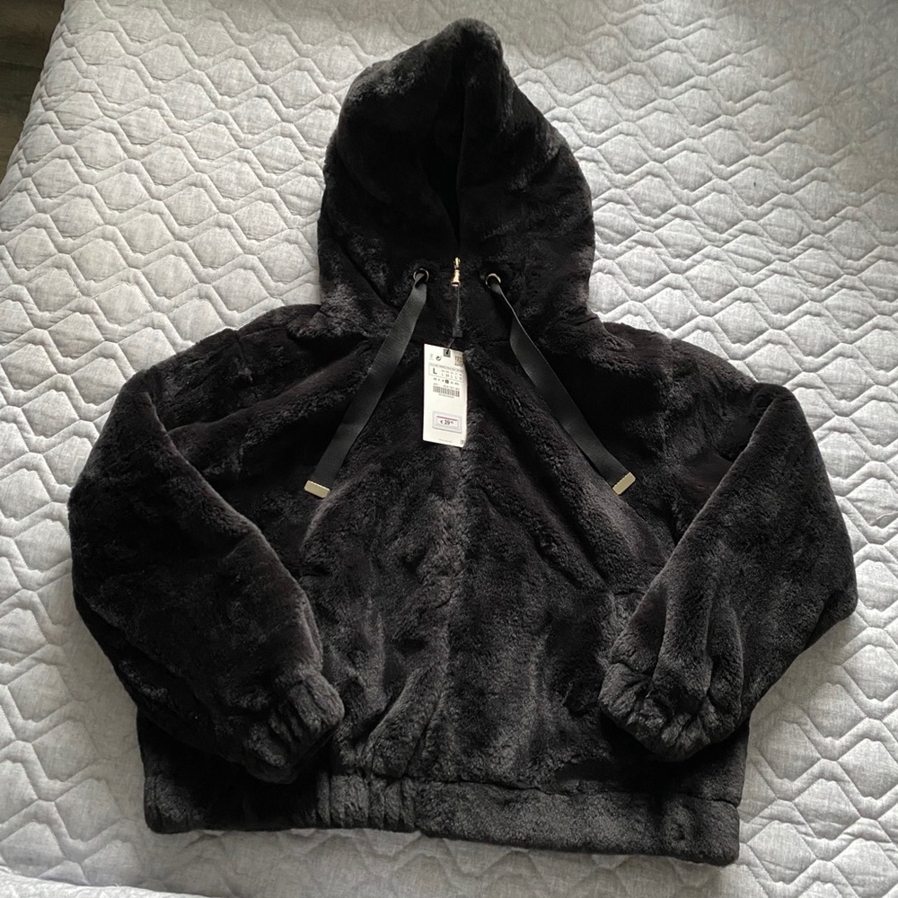 Zara Faux fur hooded jacket